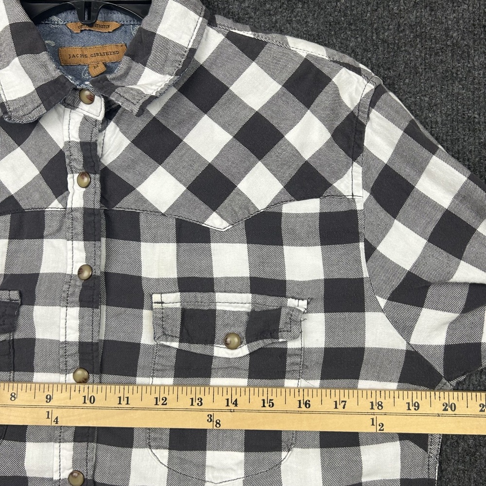 Jachs Girlfriend Medium Top Gray White Plaid Check Snap Button Down - Picture 12 of 15